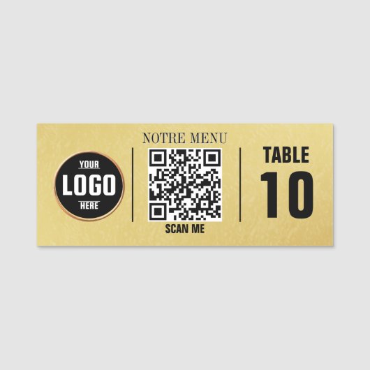 Porte-nom Menus de code QR - Plaque gravée personnalisée | D (Devant)
