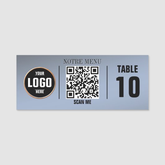 Porte-nom Menus de code QR - Plaque gravée personnalisée | D (Devant)