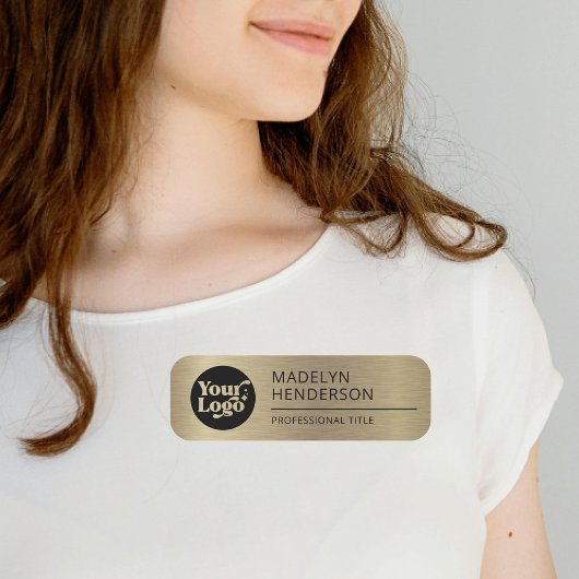 Porte-nom Metallic Old Gold Company Logo employé magnétique