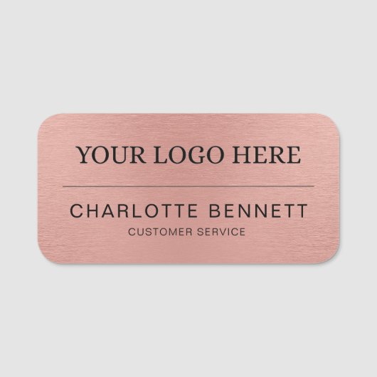 Porte-nom Metallic Rose Gold Logo Office Employee Staff (Devant)