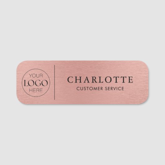 Porte-nom Metallic Rose Gold Logo Office Employee Staff (Devant)