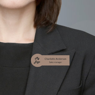 Porte-nom Mocha brun muet logo d'entreprise employé magnétiq