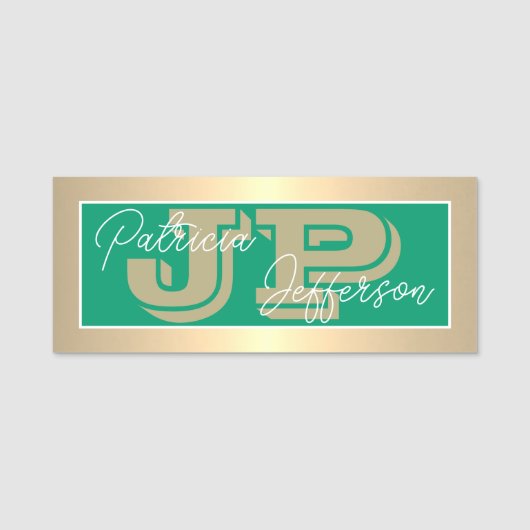 Porte-nom Mode Couleur Jade Vert Luxe Or Monogramme (Devant)