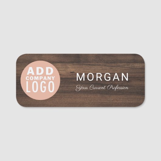 Porte-nom Modern Business Logo Rustic Wood Look Employees (Devant)