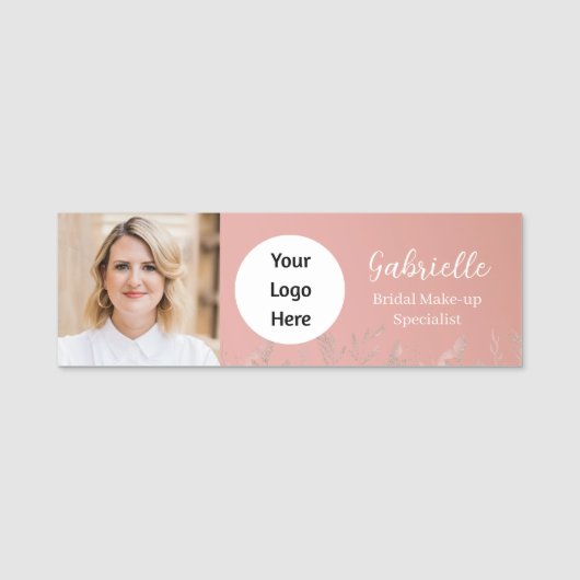 Porte-nom Modern Dusty Rose Botanical Photo Script   (Devant)