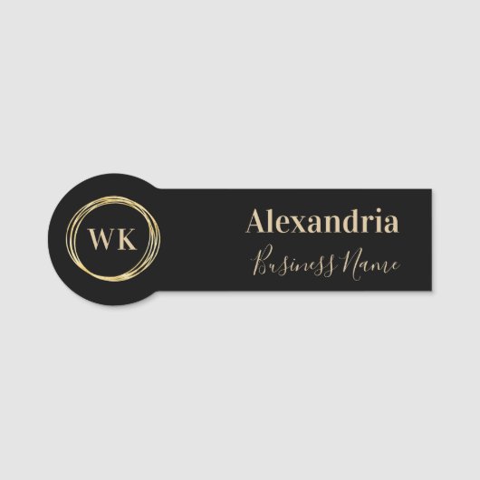 Porte-nom Modern Monogram Black Gold Employee (Devant)