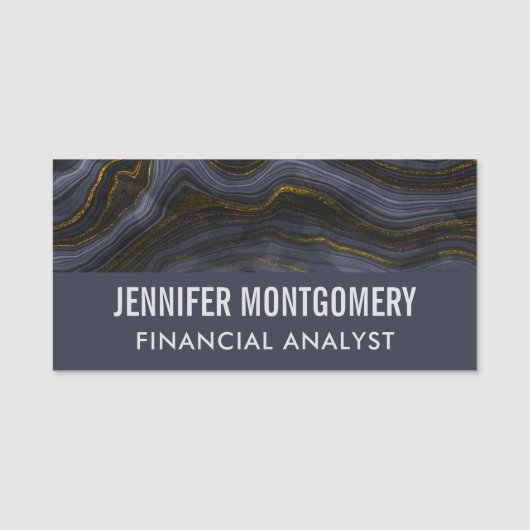 Porte-nom Moderne Black & Gold Agate Stone Professional (Devant)