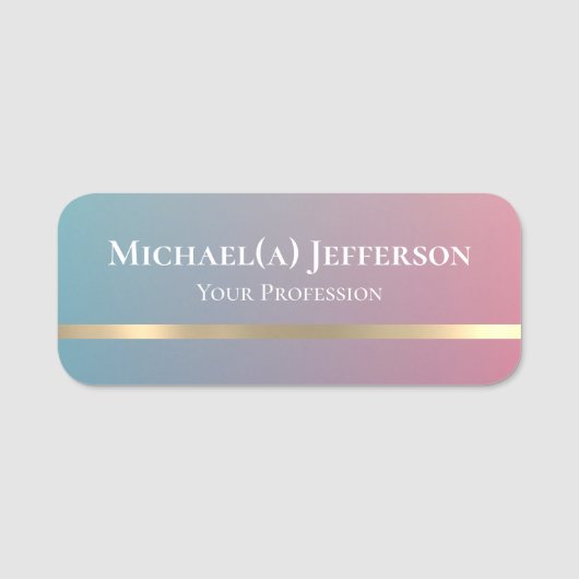 Porte-nom Moderne Gradient Bleu Rose Et Or : Unique Élégant (Devant)