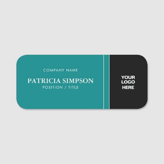 Porte-nom Moderne Professionnel Bleu Vert Turquoise & Noir : (Devant)