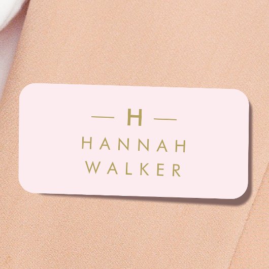 Porte-nom Monogram Blush Pink | Elegant Gold Minimalist
