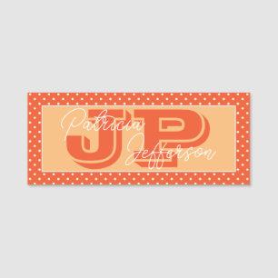 Porte-nom Monogramme à pois manuscrit jaune et orange