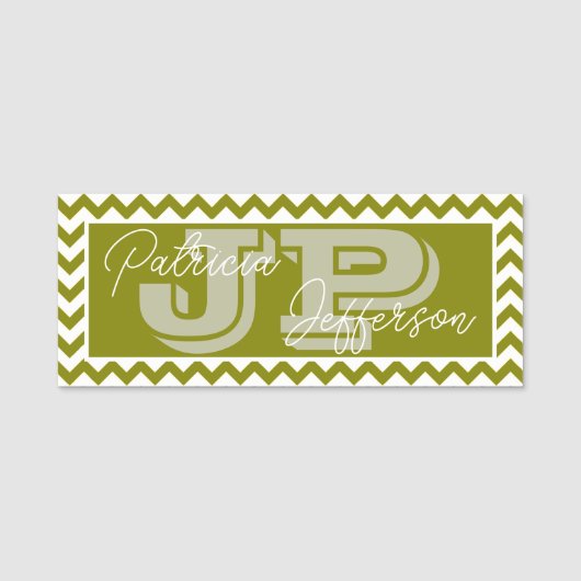 Porte-nom Monogramme classique Olive Green Chevron : Profess (Devant)