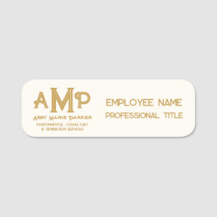 Porte-nom Monogramme de 3 lettres en blanc et or pour entrep