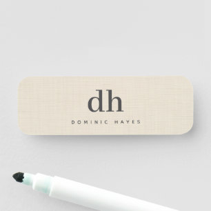 Porte-nom Monogramme Élégant Minimaliste Texture Crème Lin B