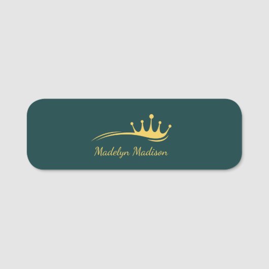 Porte-nom Monogramme Gable Vert Avec Couronne Moderne Minima (Devant)