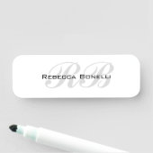 Porte-nom Monogramme gris blanc Nom Initiales Simple Style (En situation)