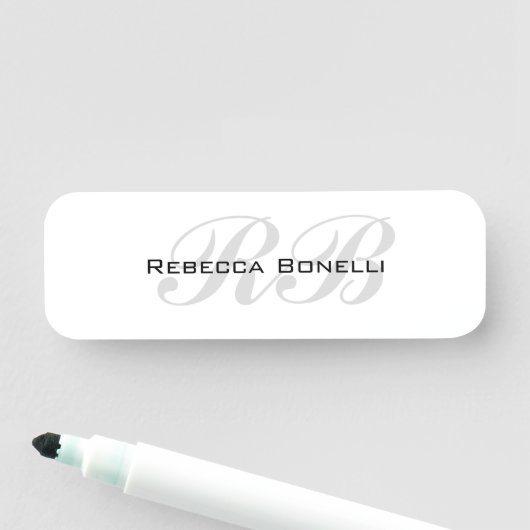 Porte-nom Monogramme gris blanc Nom Initiales Simple Style (En situation)