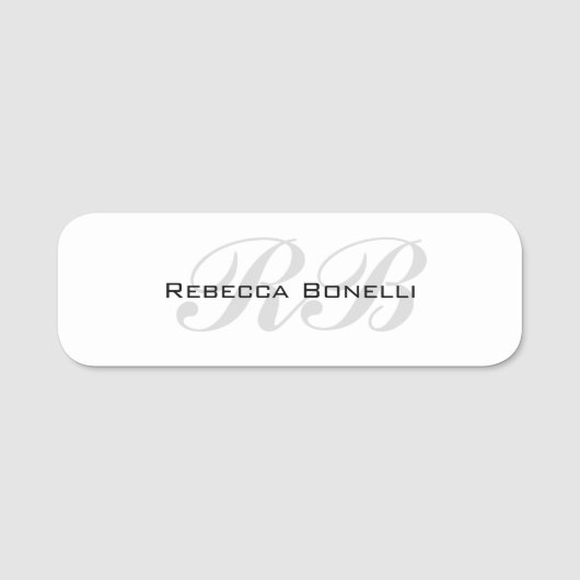 Porte-nom Monogramme gris blanc Nom Initiales Simple Style (Devant)