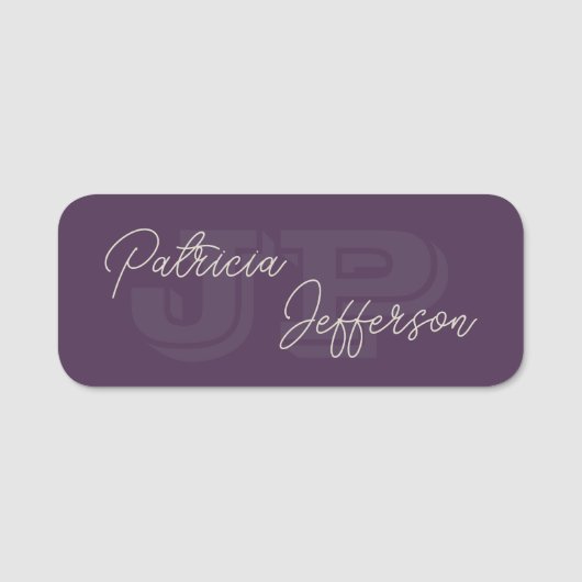Porte-nom Monogramme manuscrit élégant violet moderne (Devant)