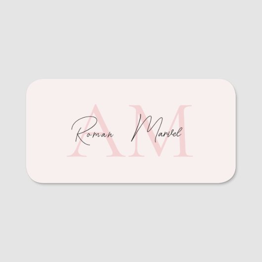 Porte-nom Monogramme minimal initial et nom Pastel rose (Devant)