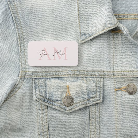 Porte-nom Monogramme minimal initial et nom Pastel rose (En situation)