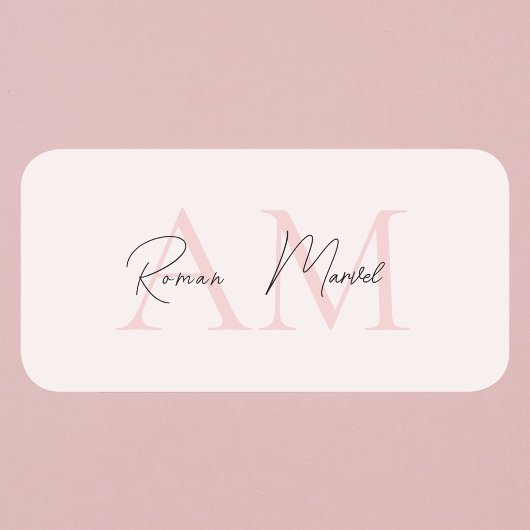 Porte-nom Monogramme minimal initial et nom Pastel rose