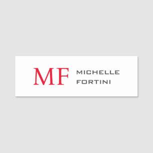 Porte-nom Monogramme minimaliste moderne Initiale Rouge Blan