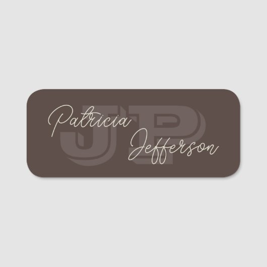 Porte-nom Monogrammé Mocha Dark Brown Beau manuscrit (Devant)