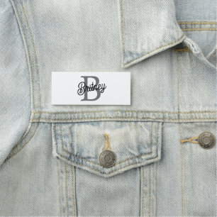 Porte-nom Monogramme moderne élégant Nom noir Gris noir Scri