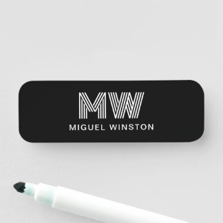 Porte-nom Monogramme moderne élégant Simple Clair Noir