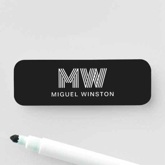 Porte-nom Monogramme moderne élégant Simple Clair Noir (En situation)