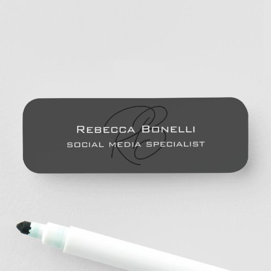 Porte-nom Monogramme moderne Gris professionnel (En situation)