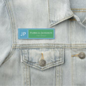 Porte-nom Monogramme Professionnel Bleu Clair, Vert Et Blanc (En situation)