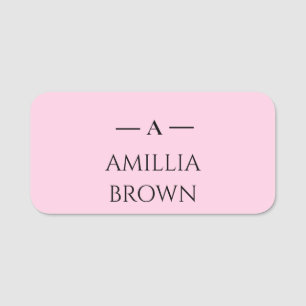 Porte-nom Monogramme rose pâle Conception minimale élégant