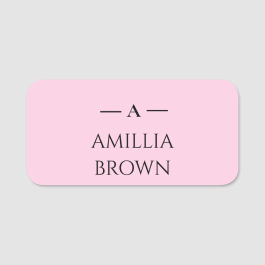 Porte-nom Monogramme rose pâle | Conception minimale élégant (Devant)
