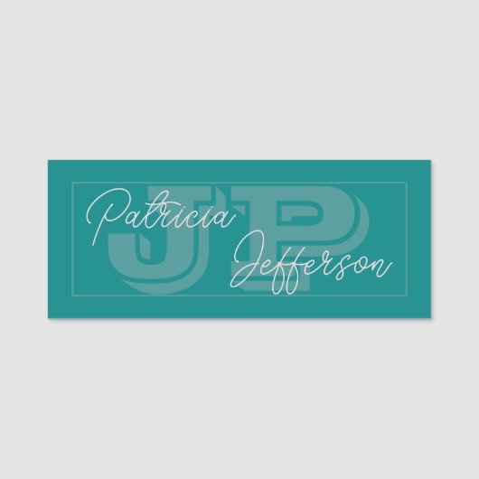 Porte-nom Monogramme Turquoise bleu vert : Calligraphie manu (Devant)