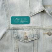 Porte-nom Monogramme Turquoise bleu vert et calligraphie man (En situation)