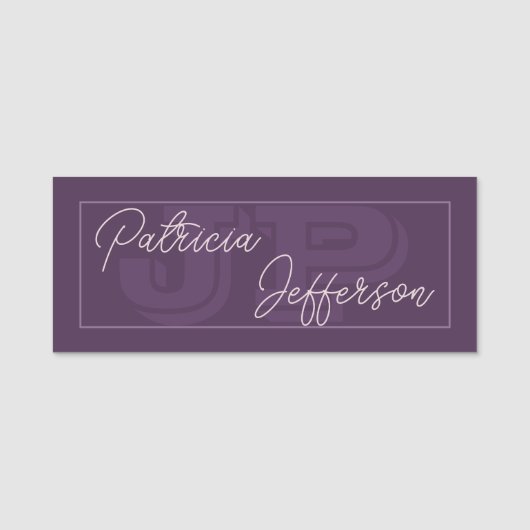 Porte-nom Monogramme violet foncé violet : Belle manuscrite (Devant)