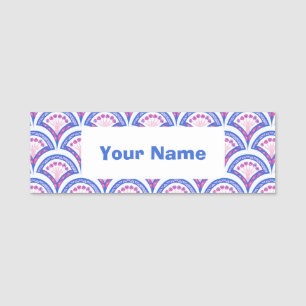 Porte-nom motif damassé floral bleu