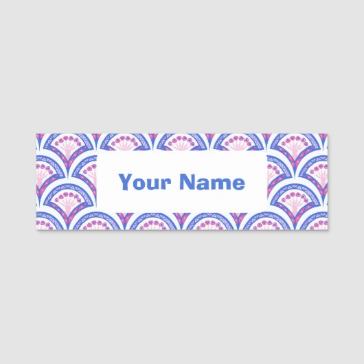 Porte-nom motif damassé floral bleu (Devant)