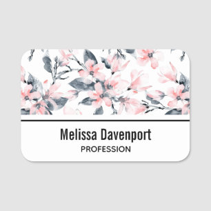 Porte-nom Motif d'aquarelle rose et gris