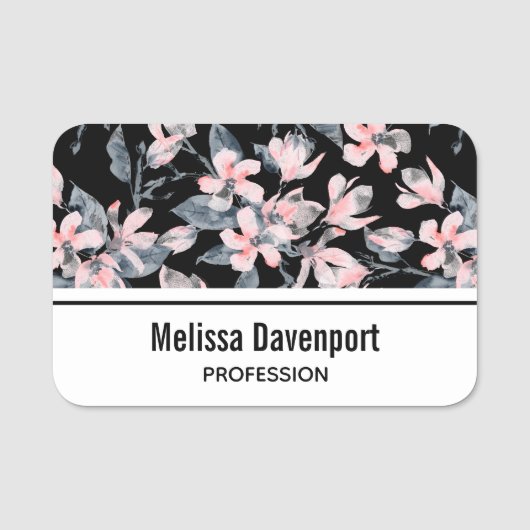 Porte-nom Motif d'aquarelle rose et gris (Devant)