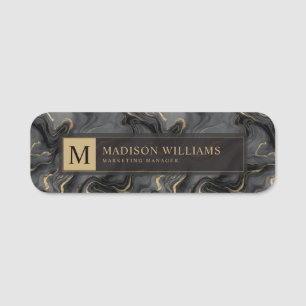Porte-nom Motif marbre personnalisé gris noir et or pailleté