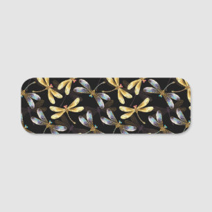 Porte-nom Motif sans couture avec libellules d'or