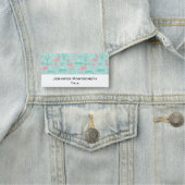 Porte-nom Motif vert Flamants roses rose Pastel (En situation)