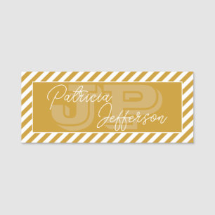 Porte-nom Moustard Jaune & Blancs : Monogramme moderne
