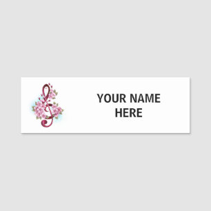 Porte-nom Musical treble clef notes with sakura flowers