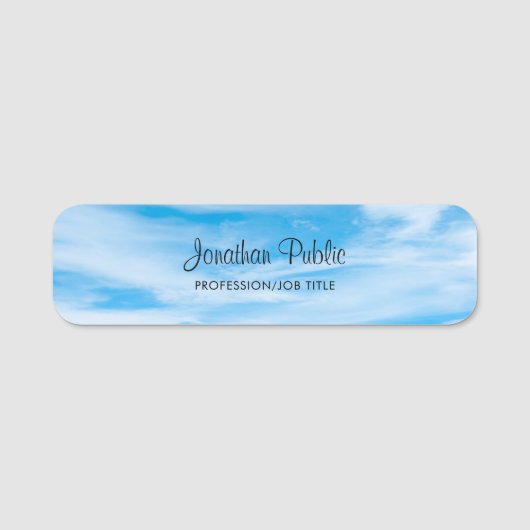 Porte-nom Nature Blue Ciel Nuages manuscrits Script tendance (Devant)
