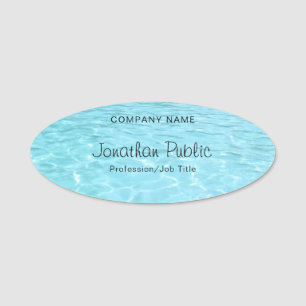 Porte-nom Nature Elégante Bleue Eau Script Main Aqua Modern