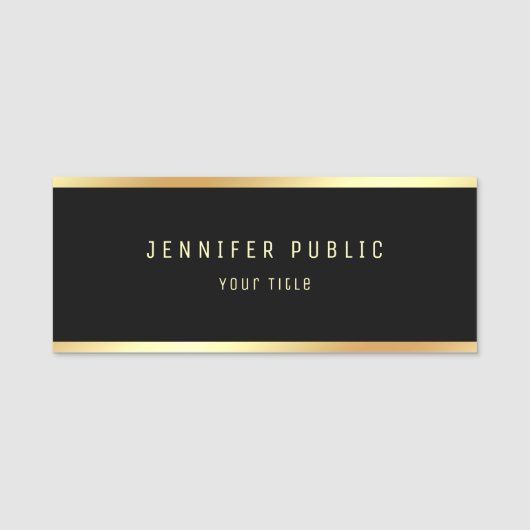 Porte-nom Noir élégant de charme et modèle moderne d'or (Devant)